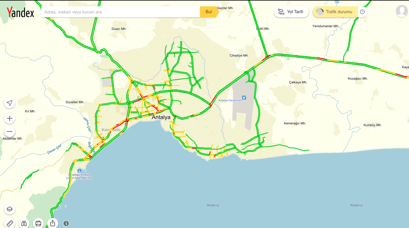 Antalyalılar Trafiğin Durumunu Yandex’ten Öğrenecek!